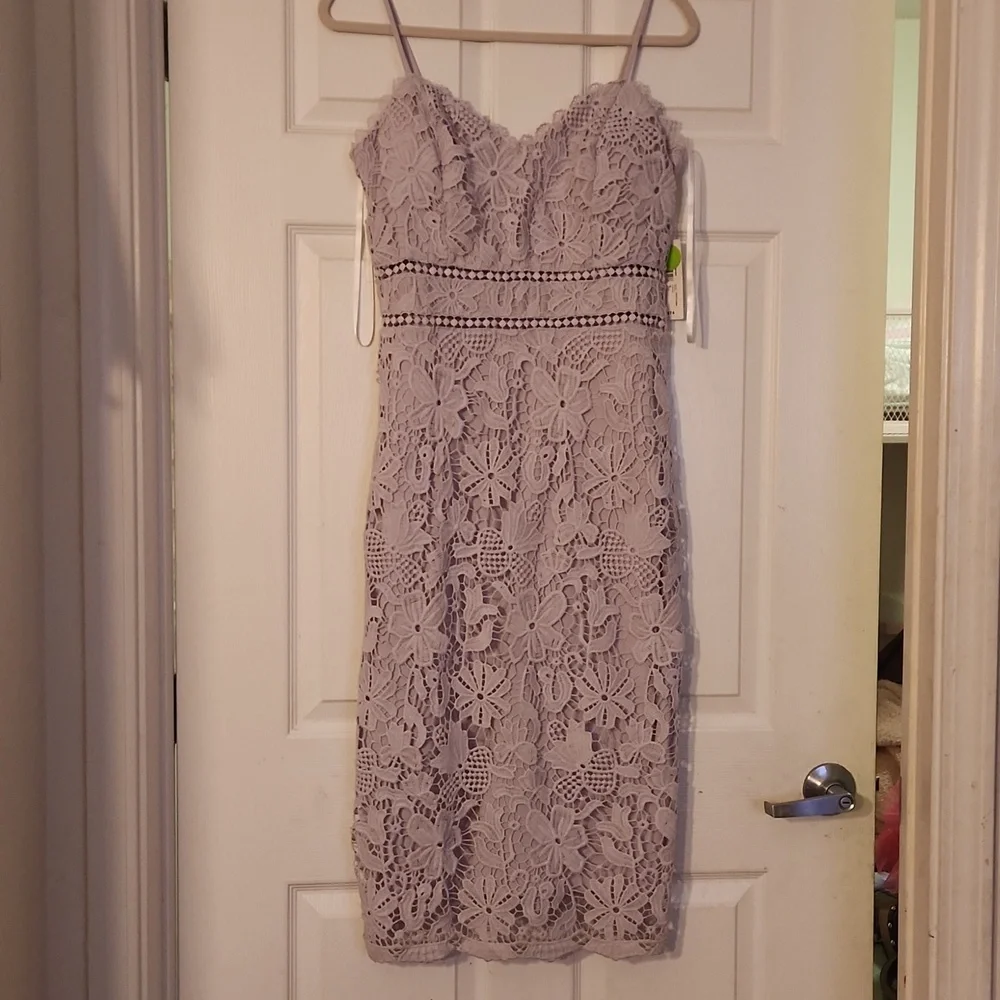 Lilac lavender open lace midi dress - Picture 1 of 7